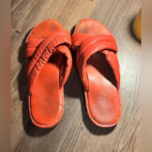 BEEK- red leather slide sandals, size 5.5 - Picture 1 of 3